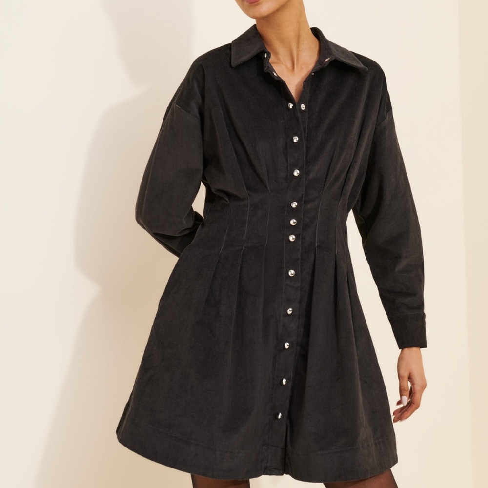 Anthropologie Black Long-Sleeve Button-Front Shirt Dress